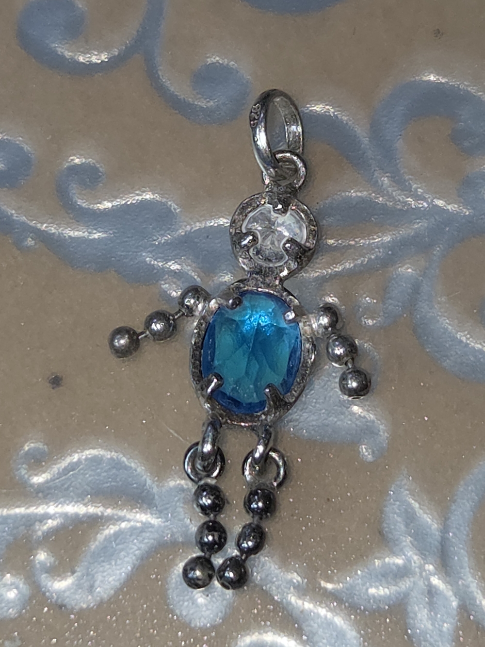 Sterling Silver Blue Topaz & CZ Boy Pendant Charm